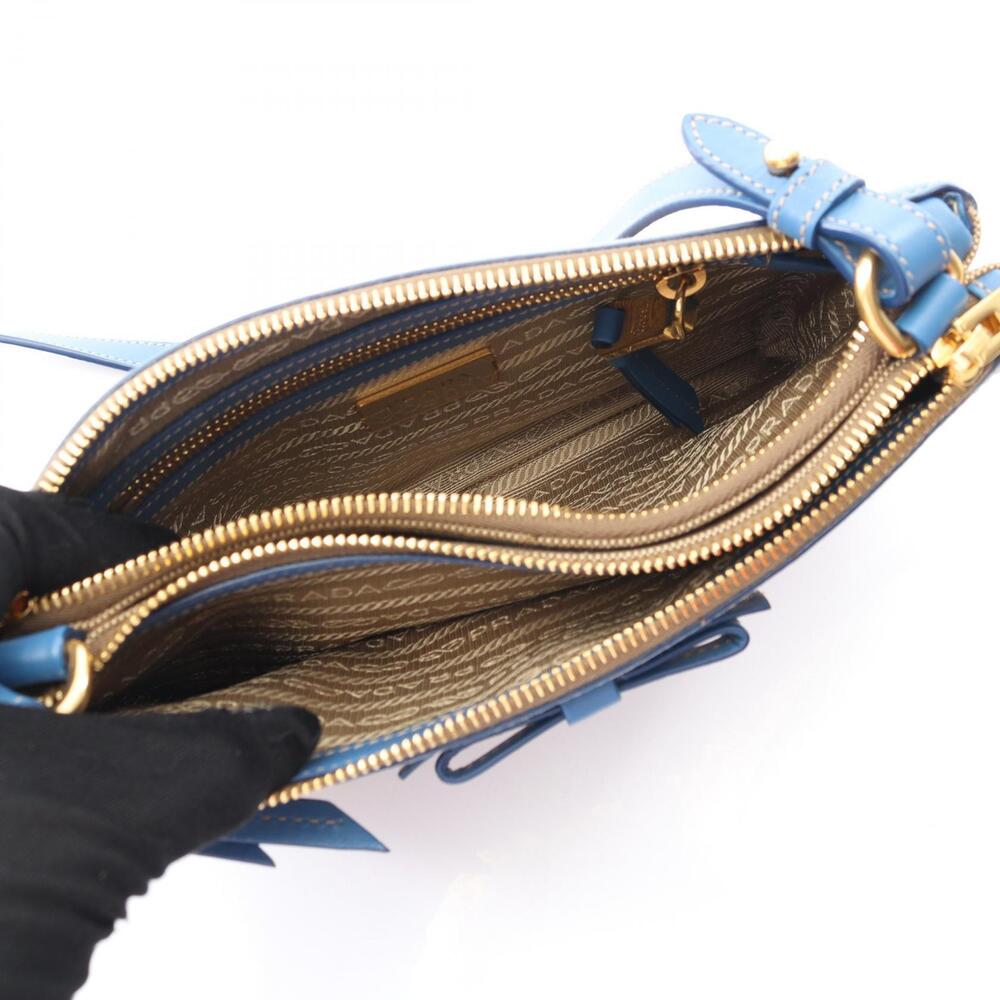 Prada Canvas Beige JACQUARD Shoulder LOGO Leather Bag Blue